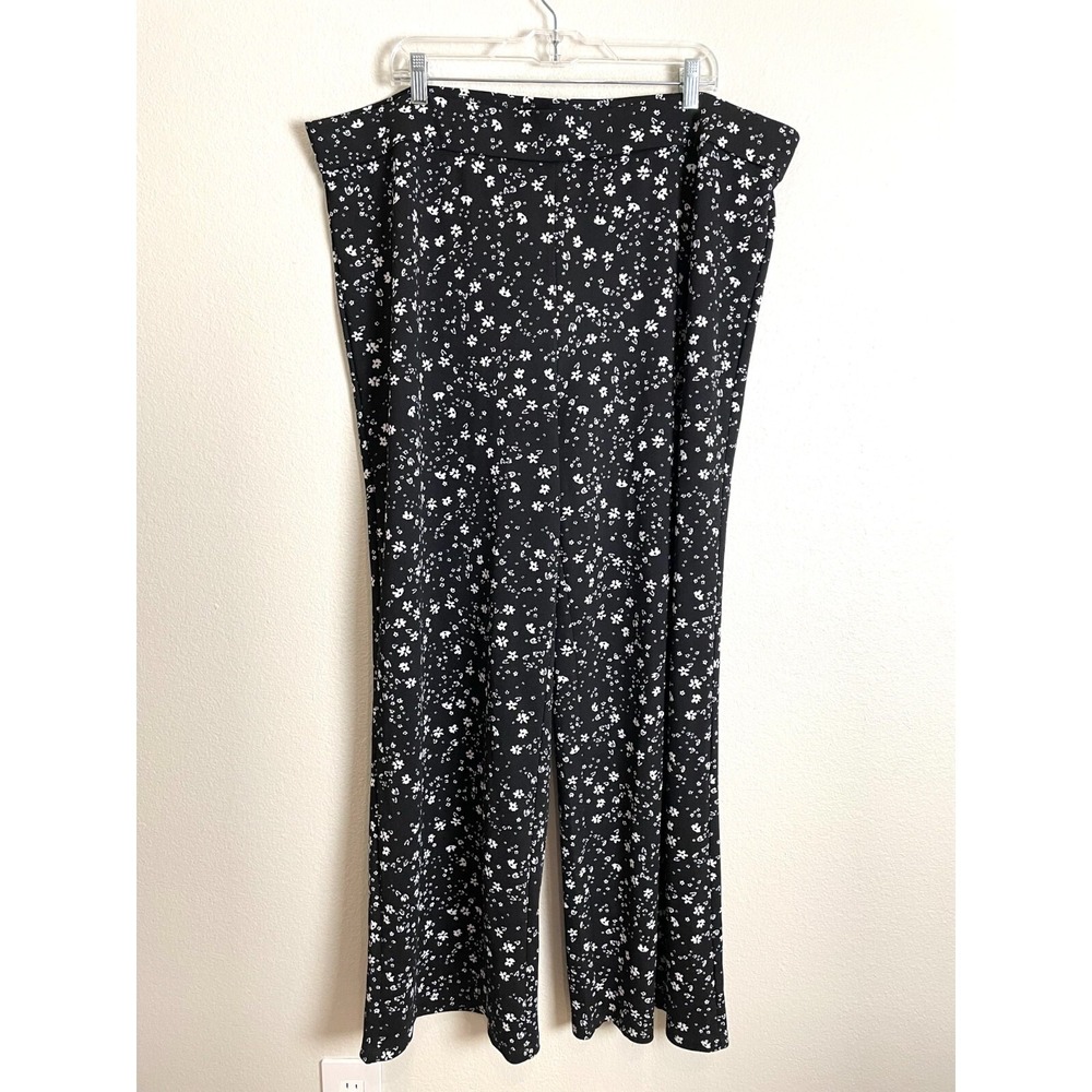 Isaac Mizrahi Live Womens Plus 2X Pebble Knit Wide Leg Pants Ditsy Floral
